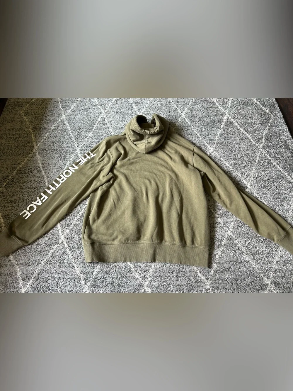 The North Face Olive Green Hoodie White Bear Graphic Sleeve Logo L